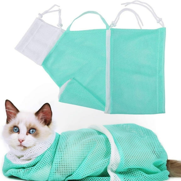 Adjustable Cat Bathing Grooming Net Bag with Breathable Mesh for Stress Pet Cleaning and Trimming