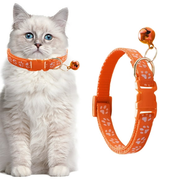 Adjustable Cat Collar with Bells - Breakaway Safety Collar for Kittens, Reflective Puppy Neckband, Soft Waterproof Collar for Small Dogs (Orange, 19-32cm)