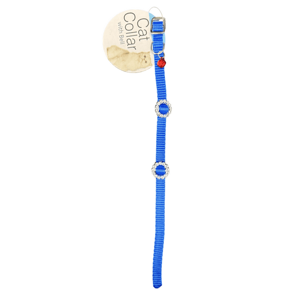 Adjustable Cat Collar with Bell & Rhinestones – Stylish & Fun Design, 11.5” Long, 3/8” Width, Perfect for Your Kitty, Blue