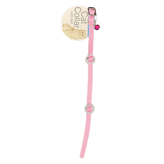 Adjustable Cat Collar with Bell & Rhinestones – Stylish & Fun Design, 11.5” Long, 3/8” Width, Perfect for Your Kitty, Pink