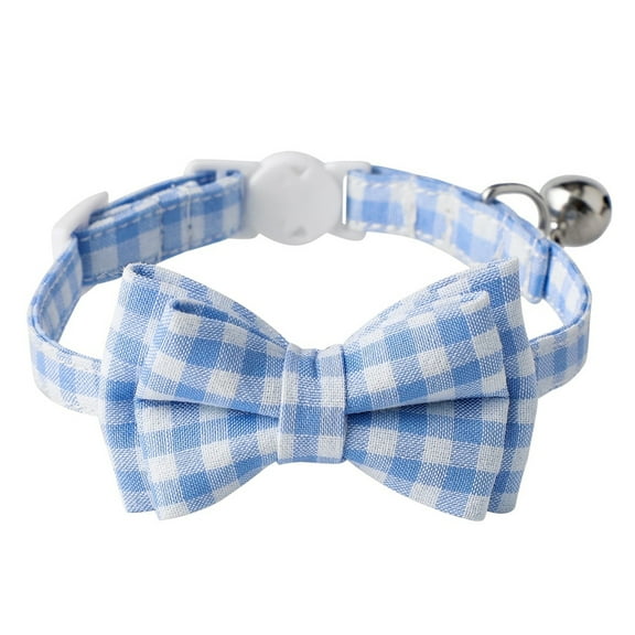 Adjustable Cat Collar with Bow Tie & Bell, Safe for Kittens & Puppies Plaid Purrfection Rarida