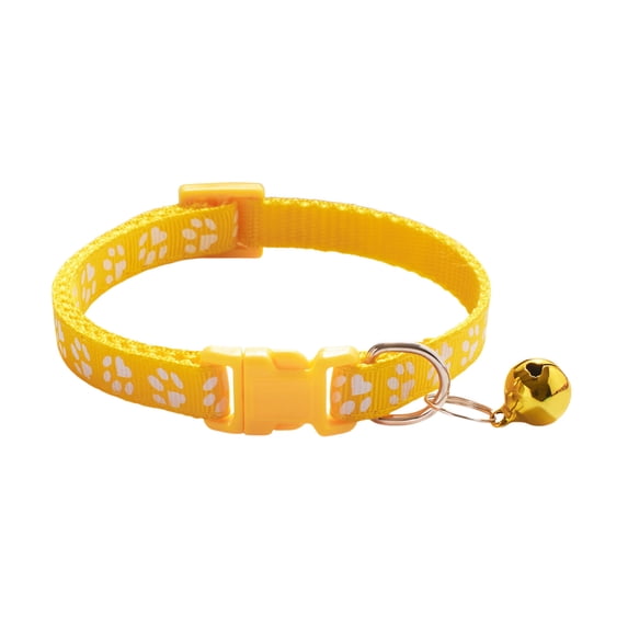 Adjustable Cat Collar with Paw Print Design, Safety Breakaway Clasp Soft Neckband, Reflective Strip for Pet Identification
