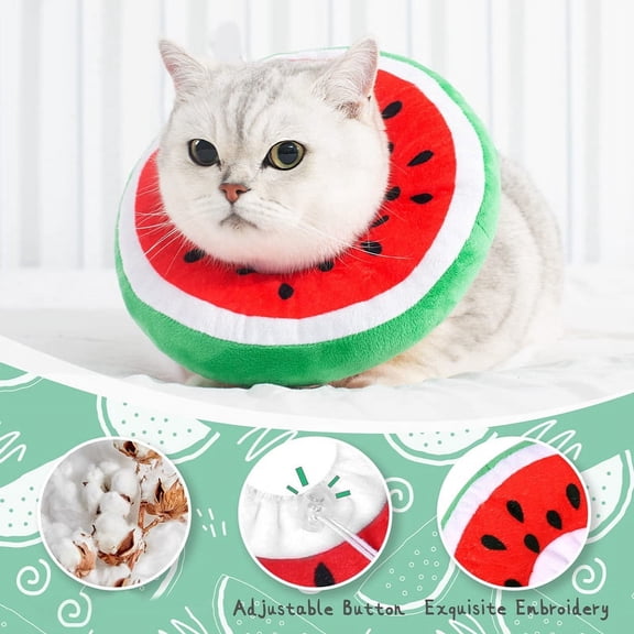 Adjustable Cat Cone Collar Soft, Cute Cats Recovery Collar, Cats Cones After Surgery for Kittens Watermelon Large