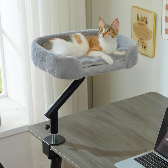 Adjustable Cat Desk Bed with 360-Degree Rotation, Stable Desktop Cat Hammock for Indoor Cats, Heavy-Duty Pet Perch Supports Up to 50 Lbs