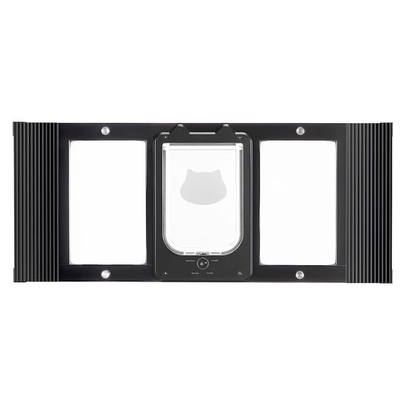 Adjustable Cat Door for Window 31 to 36 Inches Wide 4 Lock Modes Aluminum Frame High Transparency Glass Magnetic Weatherproof Pet Door Black