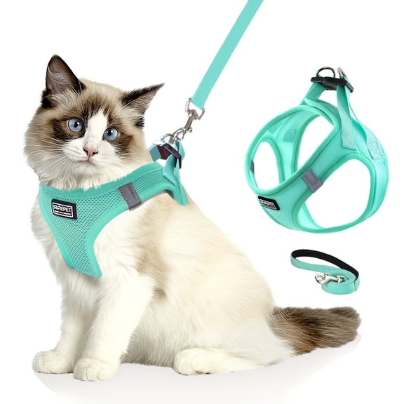 Adjustable Cat Harness with Reflective Strap, Soft Breathable Vest for Walking, Escape-Proof, Polyester, Machine Washable, Comfortable Outdoor Cat Gear