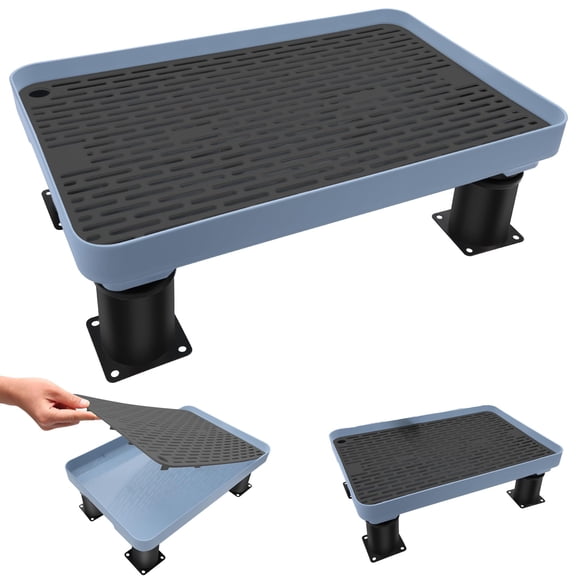 Adjustable Cat Litter Box Ramp with Detachable Mesh Filter, Double Layer Stable Step for Kittens & Senior Cats, Slip Design, Fits Covered & Automatic Litter Boxes, Easy to Clean, Blue