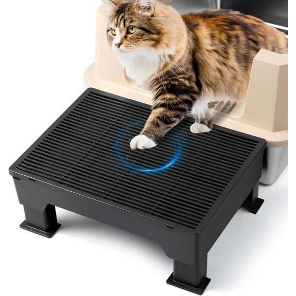 Adjustable Cat Litter Box Step Ramp, Elevated Cat Step Stair for Litter Box with Base, Filter Function, Non-Slip, Easy-to-Clean Pet Toilet Ramp Pedal for Kittens, Old Cats (Black)