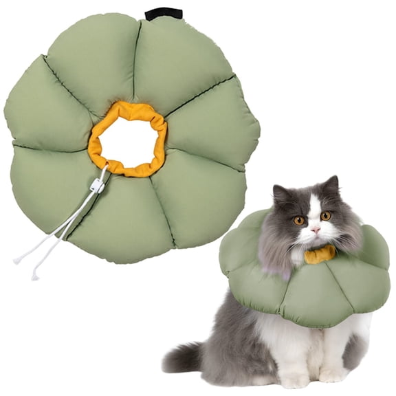 Adjustable Cat Recovery Collar, Soft E-Collar Cone After Surgery, Protective Anti-Lick Collar for Spay Neuter Wound, Flower Pattern, Four Sizes, Yin-09