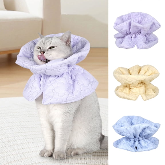 Adjustable Cat Recovery Collar Stop Licking Biting Easy to Eat Drink Flower Embroidered Warm Cat Cone Collar for Small Large Cats