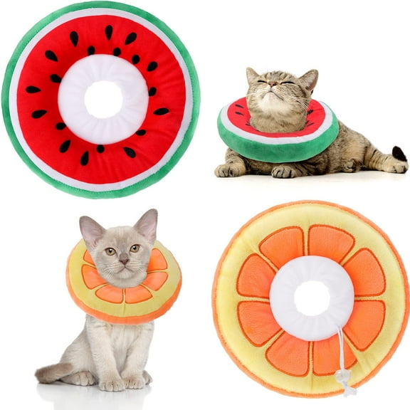Adjustable Cat Recovery Donut Collar, Soft Fruit Shaped Cone for Cats After Surgery, Under 7 lbs, 2pcs