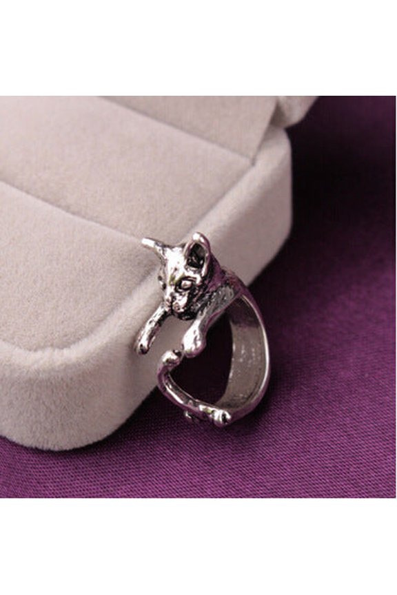 Adjustable Cat Ring: Cute Vintage Retro Cartoon Kitten Playing with Its Tail, Zinc Alloy, Perfect Gift for Cat Lovers