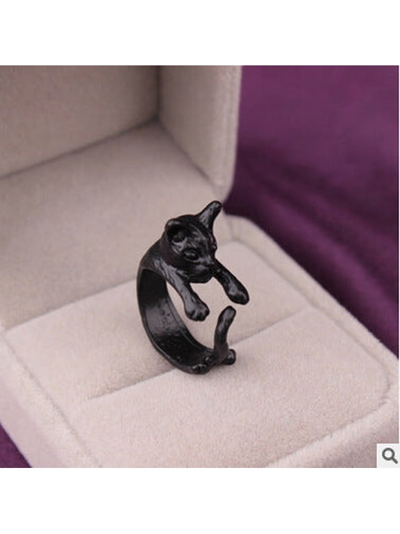 Adjustable Cat Ring: Cute Vintage Retro Cartoon Kitten Playing with Its Tail, Zinc Alloy, Perfect Gift for Cat Lovers