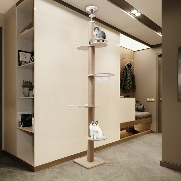 Adjustable Cat Tree with Springboard, Space Capsule, U-Shaped Hammock, Double Watchtower - Safe, Sturdy, Modern, 100.4-104.3" Height for Cats Up to 33lbs