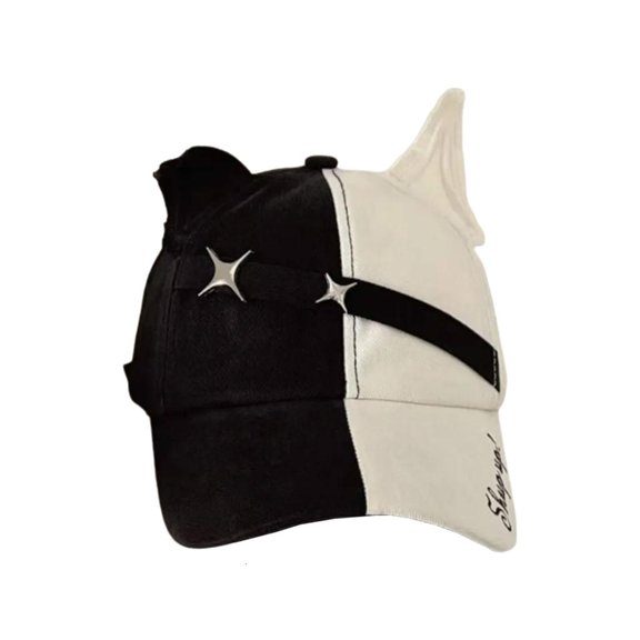 Adjustable Cats Ear Baseball Cap With Metal Star Studs Comfortable Polyester Sun Hat For Everyday Wear 2000S Headpiece