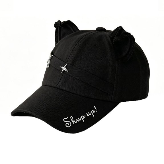Adjustable Cats Ear Baseball Cap With Metal Star Studs Comfortable Polyester Sun Hat For Everyday Wear 2000S Headpiece
