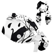 Adjustable Cats on a White Background Scrub Cap, Working Hat Hair Cover with Ponytail Pouch, Soft Bouffant Surgical Nurse Cap