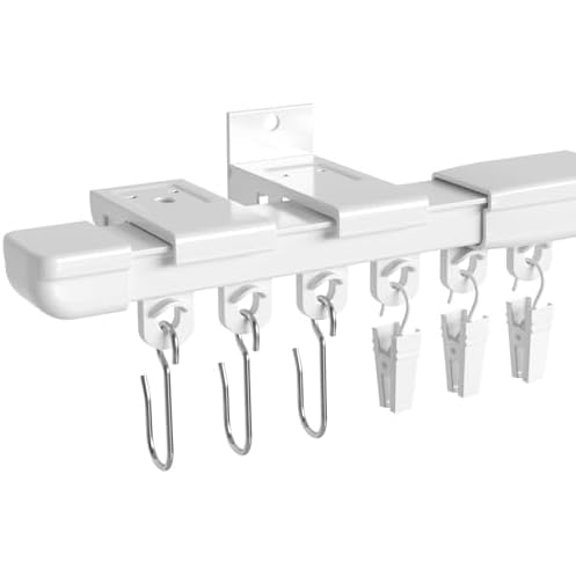 Adjustable Ceiling Curtain Track 3-9 FT, Heavy-Duty Aluminum Rod, 50LB Capacity, No-Cut Ceiling/Wall Mounted Rail for Room Divider, Living Room, Bedroom, Bathroom, RV with Hooks & Clips (White)$$
