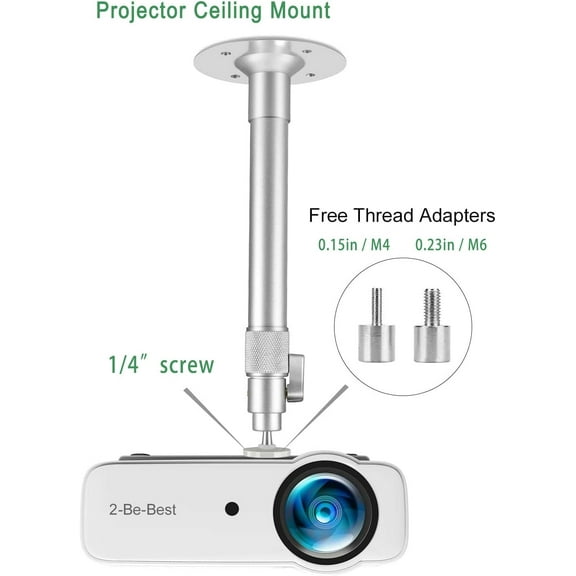 Adjustable Ceiling Projector Mount 14-24in Extendable 360° Rotation Silver