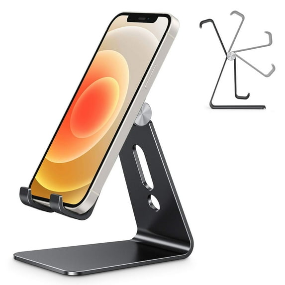 Adjustable Cell Phone Stand, Aluminum Desktop Cellphone Stand with Anti-Slip Base and Convenient Charging Port, Fits All Smart Phones, Silver Helen's Store