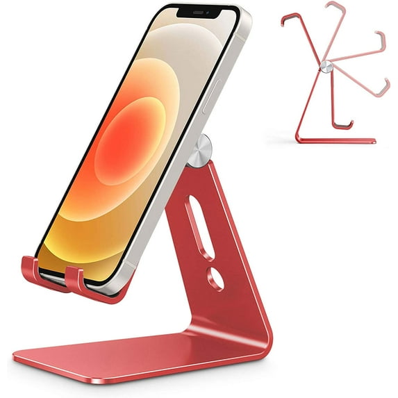 Adjustable Cell Phone Stand, C2 Aluminum Desktop Phone Holder Dock Compatible with iPhone 11 Pro Max Xs XR 8 Plus 7 6, Samsung Galaxy, Google Pixel, Android Phones, Red