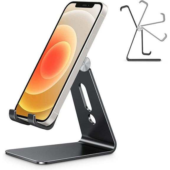 Adjustable Cell Phone Stand, C2 Aluminum Desktop Phone Holder Dock Compatible with iPhone 11 Pro Max Xs XR 8 Plus 7 6, Samsung Galaxy, Google Pixel, Android Phones, Black