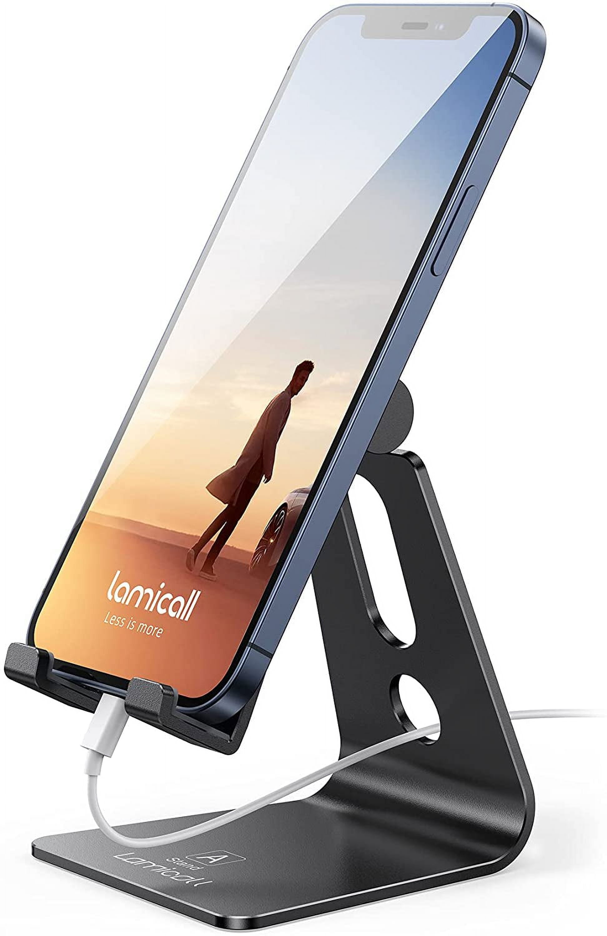 Adjustable Cell Phone Stand, Desk Holder, Cradle, Dock, Compatible with iPhone 17 16 15 14 Air Plus Pro Max 13 12 X XS, 4-8" Phones, Office Accessories Gifts, All Smartphone, Black