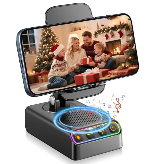 Adjustable Cell Phone Stand with Wireless Induction Bluetooth Speaker, HD Surround Sound, Color-Changing LED Light, and Non-Slip Phone Holder – Perfect for Yoga and Kitchen, a Great Gift for Everyone