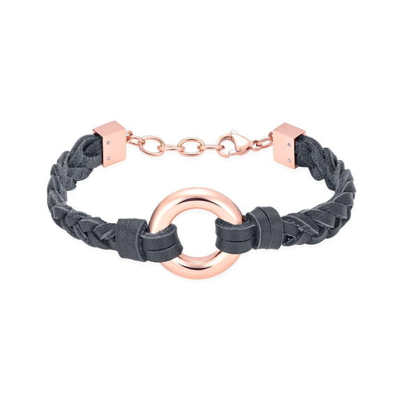 Adjustable Chain Leather Braided Bracelet with Circle Locket Funeral Urns Bracelet for Cremation Ashes Urn Memorial Jewelry