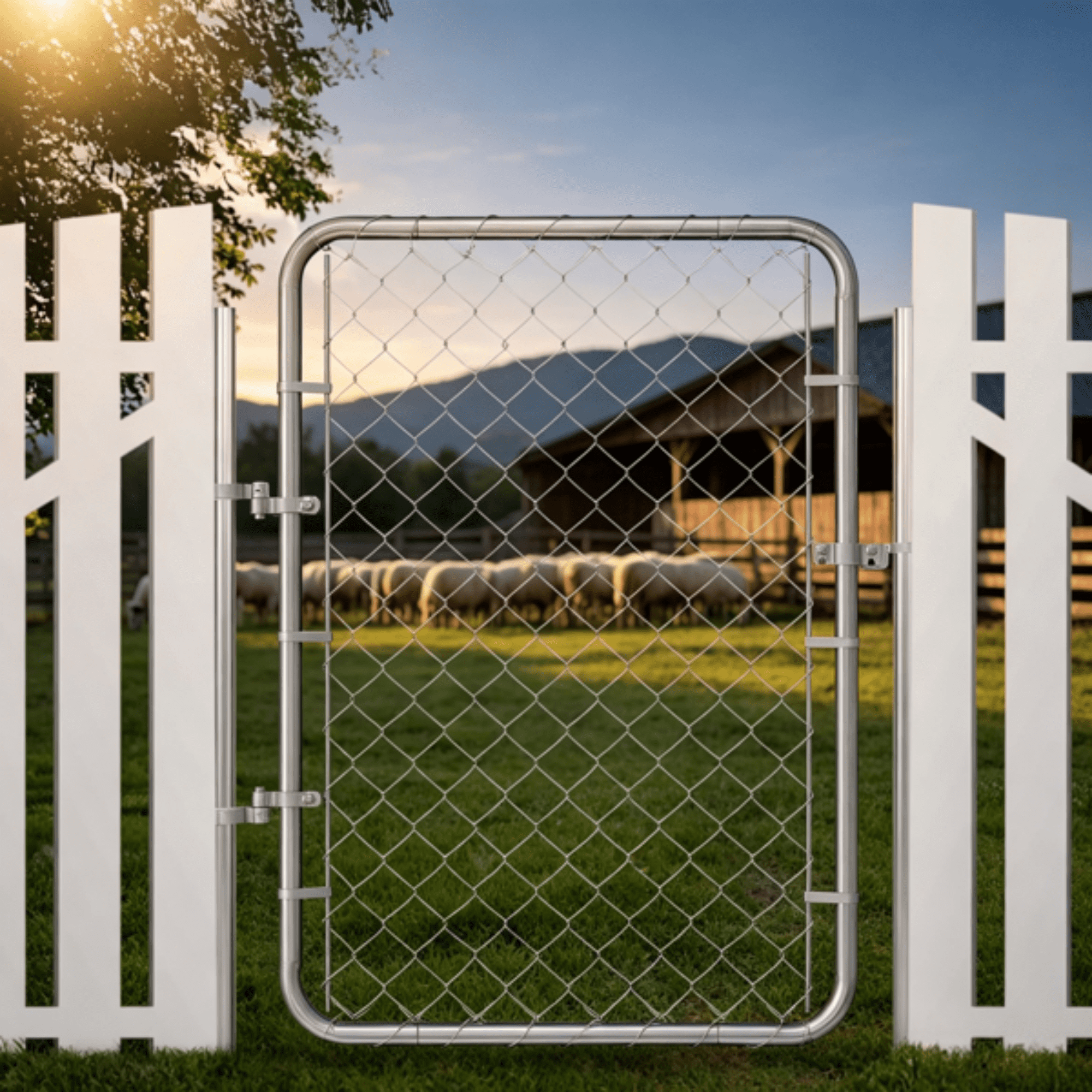 Adjustable Chain Link Fence Gate 32 x 46 in, Fits 2-4 ft (W) x 4 ft (H) Openings, for Garden & Farm, Posts Not Included