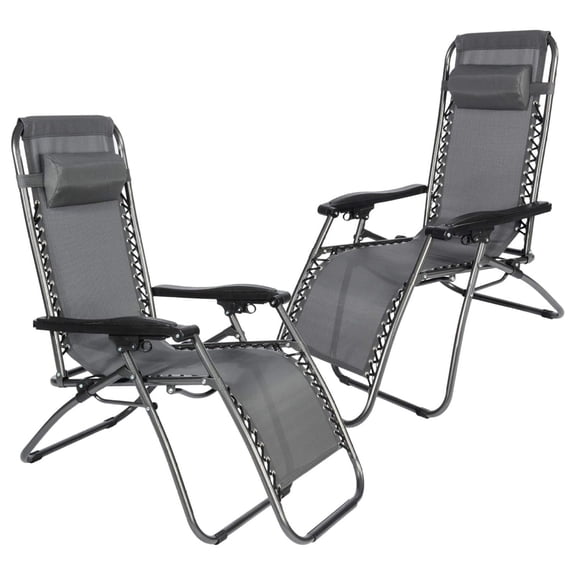 Adjustable Chair Set of 2, Textilene Outdoor Folding Lounge Chair with Removable Pillow, Portable Lightweight Patio Recliners for Pool Yard Beach Lawn, Grey