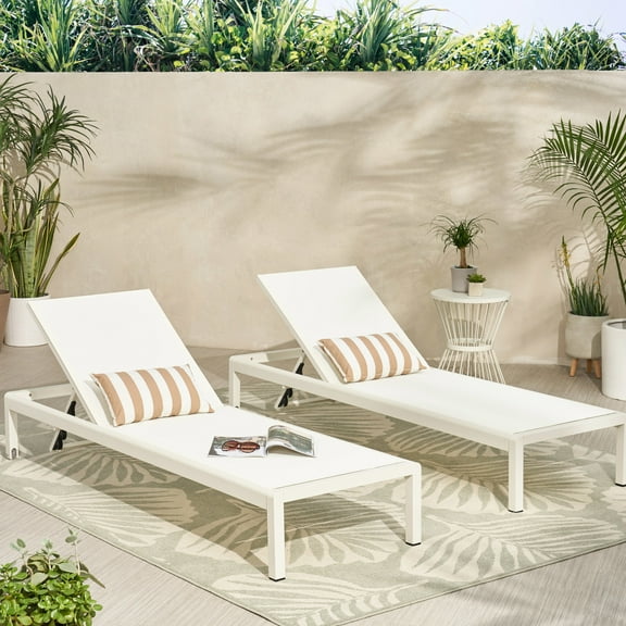 Adjustable Chaise Lounge In White With Airflow Mesh And Movable Wheels, Of 2 2 Air Permeable Seating Structure