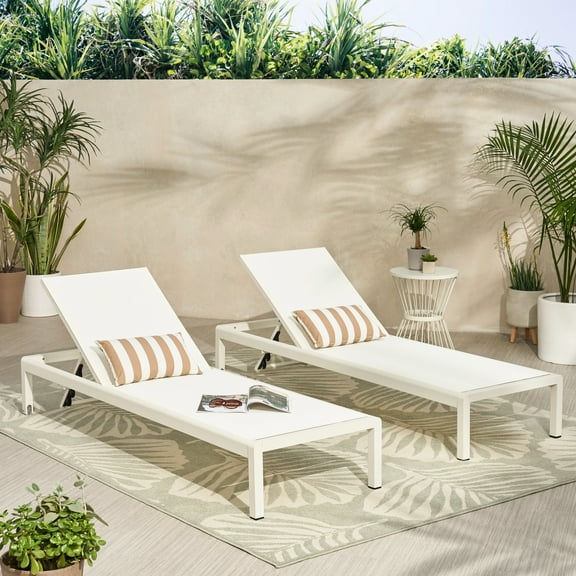 Adjustable Chaise Lounge In White With Airflow Mesh And Stable Structure, Of 2 2 Lightweight Aluminum
