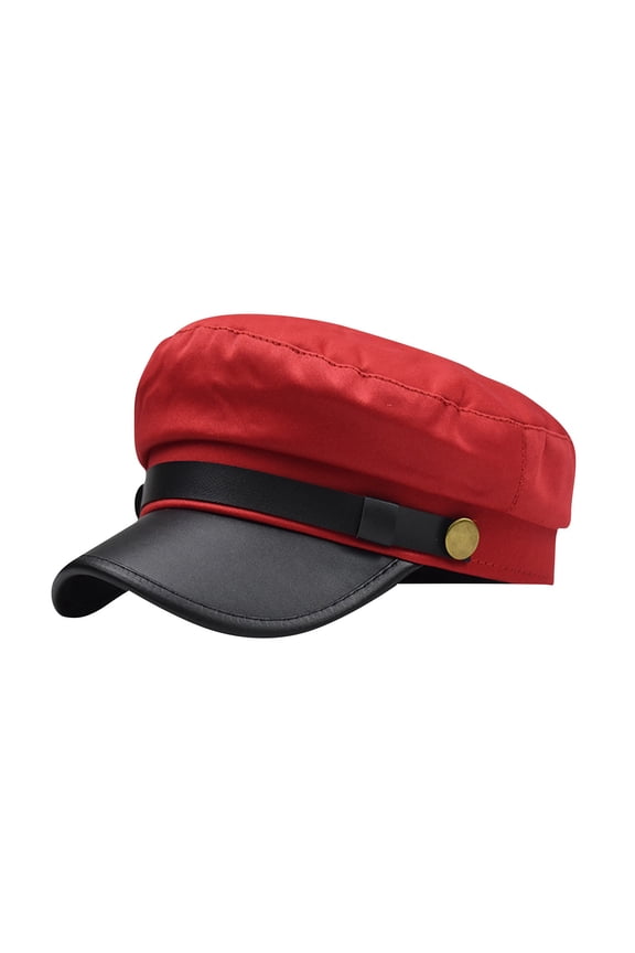 Adjustable Chauffeur Hat for Men Women - Classic Vintage Newsboy Cap Red
