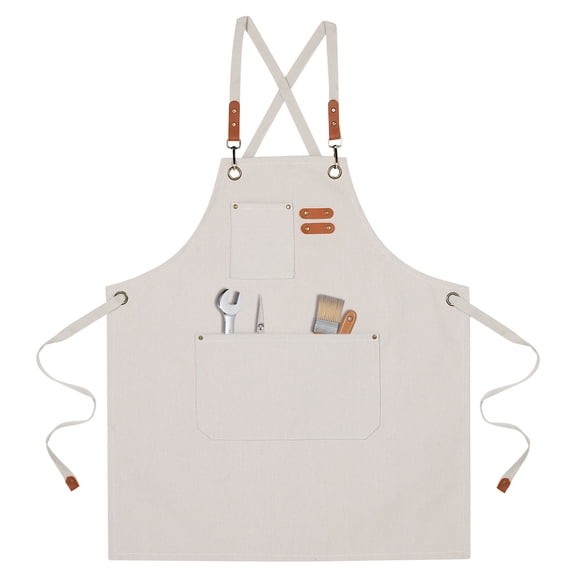 Adjustable Chef Apron Cross Back Aprons for Kitchen Cooking Art Painting, Beige