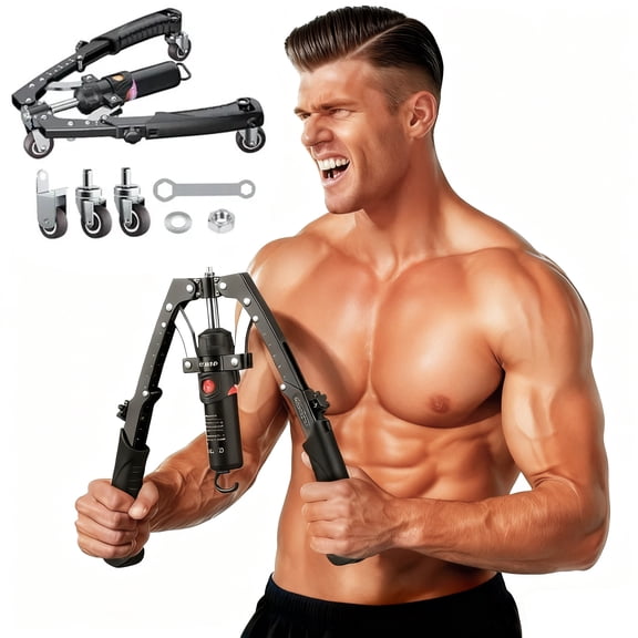 Adjustable Chest & Arm Twister with Trainer - 15-Level Hydraulic Power Chest Press Machine (22-440lb) for Upper Body, Portable Resistance Home Fitness Equipment Outdoorfun