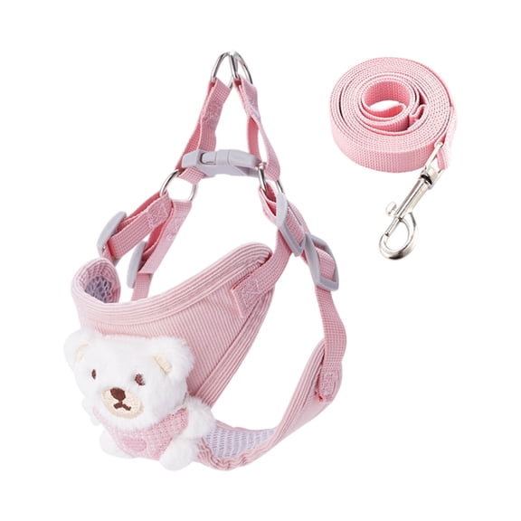 Adjustable Chest Back Harness For Small And Cats Breathable Mesh Cute Bear Design Escape Proof Buckle 12 Dog Leash Small Dogs Drag Bag for Disabled Cats Small Puppy Sweaters for Boys Rope with Rings