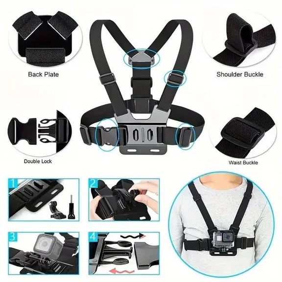 Adjustable Chest Strap Phone Mount - Hands-Free POV Video Holder for Cycling, Skiing, Boating, Hunting, Running & Extreme Sports Action Camera Accessory