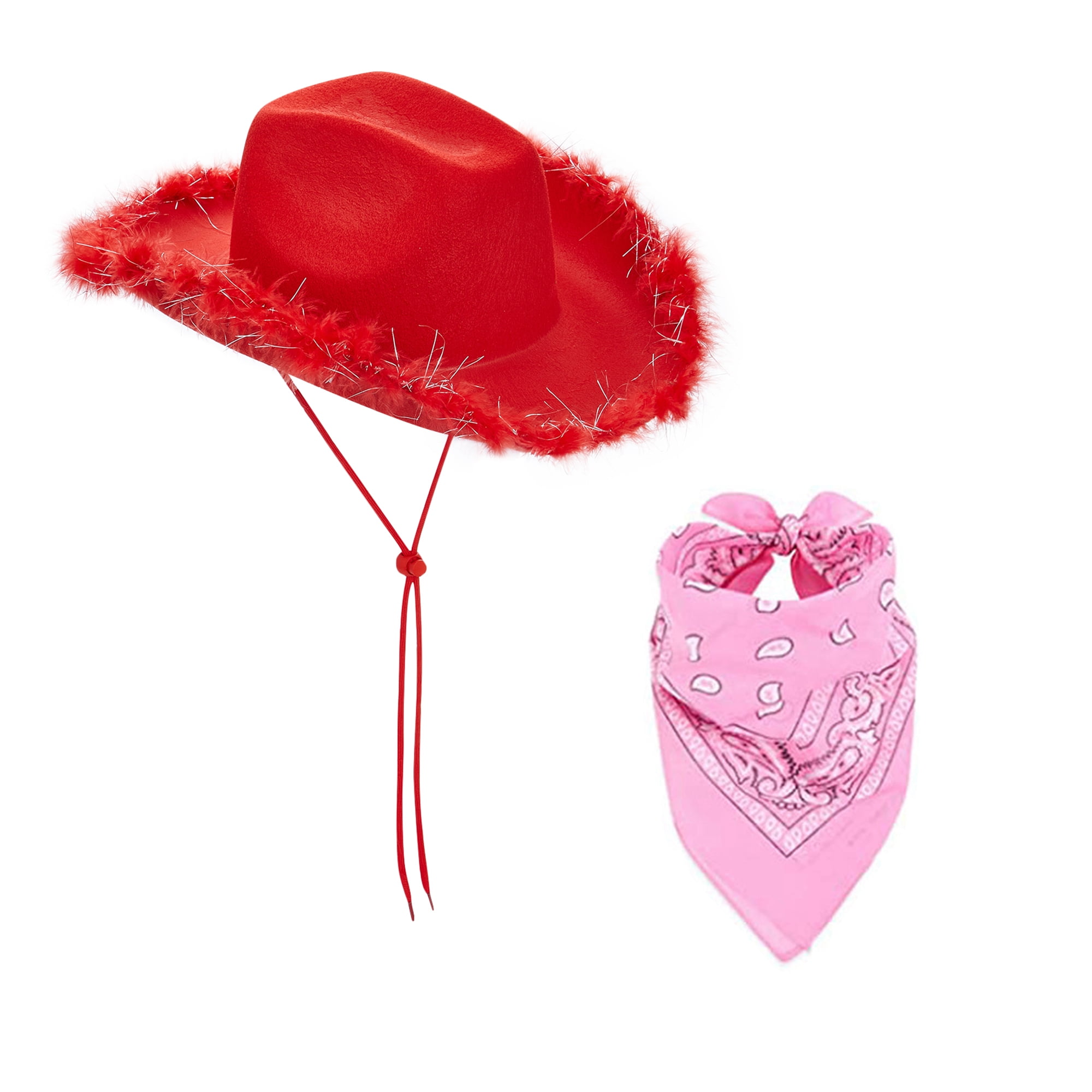 Adjustable Chin Strap Cowboy Cowgirl Hat with Scarf for Women Girls