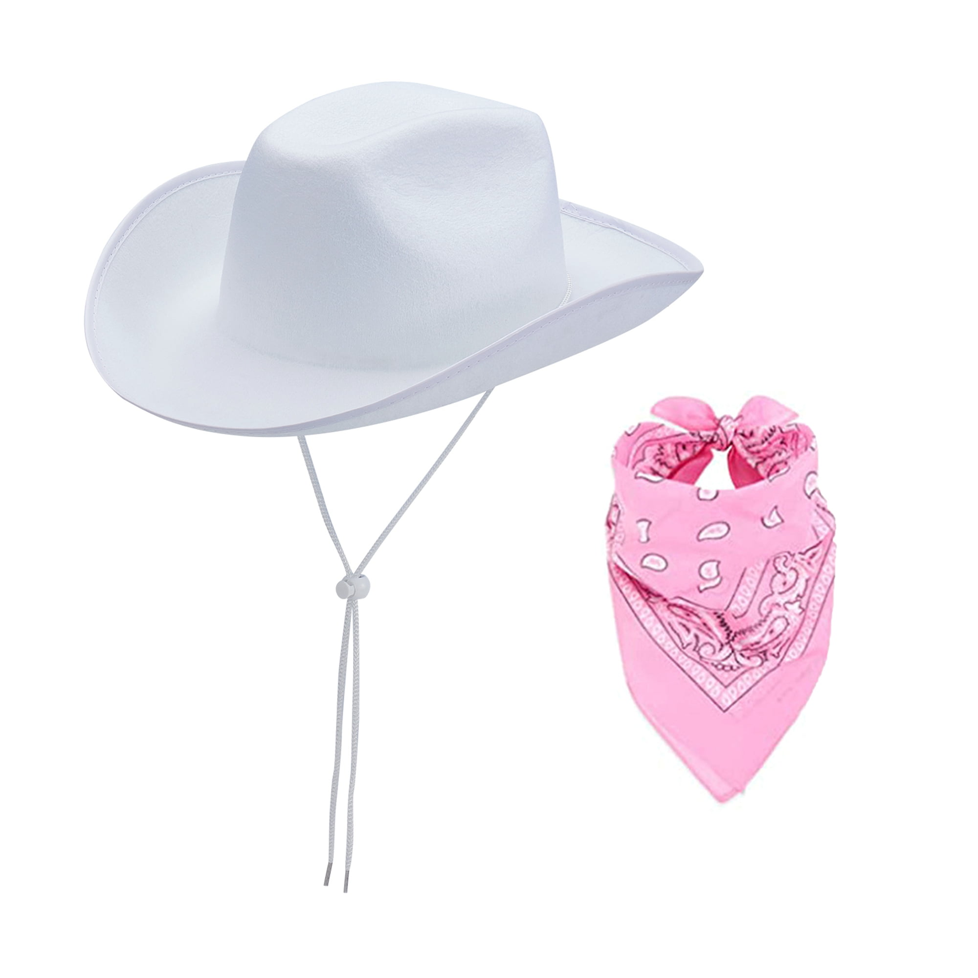 Adjustable Chin Strap Cowboy Hats, Cowgirl Hat with Scarf for Women