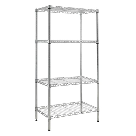 Adjustable Chrome Wire Shelving Unit with 4 Shelves - Easy Assembly, Space Saving, Heavy Duty - Perfect for Kitchen Storage