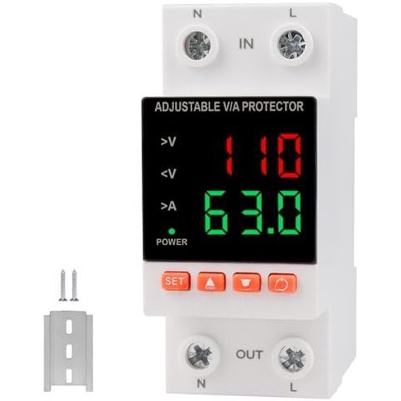 Adjustable  Circuit Breaker 110/230VAC 2P 63A Adjustable  Breaker Current Limit Quick Disconnect Overvoltage Undervoltage Time-delay Protection Automatic Reset