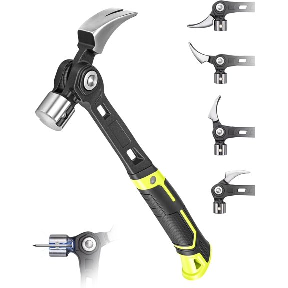 Adjustable Claw Hammer with 4-Position Nail Puller and Magnetic Starter, Carpenter Hammer for Woodworking DIY