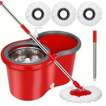 Adjustable Cleaning Mop, Spin Mop Bucket 360° with Set, Stainless Steel Mop System, 3 Absorbent Microfiber Mop Head Eefills, for Household Kitchen Floor Cleaning，Red