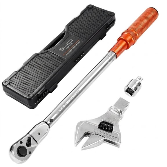 Adjustable Click Torque Wrench, 1/2 Inch Drive, 20-160 lbf-ft/27.1-216.8 N.m, Dual-direction and Dual Range Scales, 72-Tooth, 2% Precision, with Adapter Interchangeable Jaw and Ratchet Head