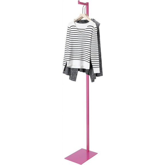 Adjustable Cloth Display Stand 48-72 Inches Single Garment Rack Metal Costumer T Shirt Display for Thrift Shop Vendors Retail Store(Pink)