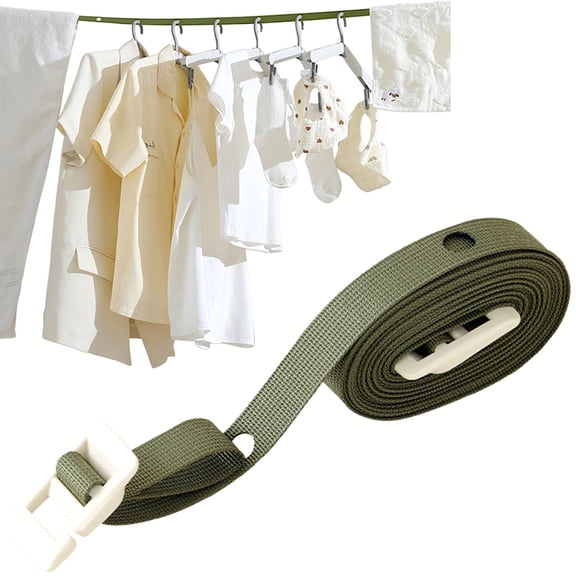 Adjustable Clothes Drying Strap with Buckle, Portable Retractable Clothesline Belt, Indoor Outdoor Windproof Garment Hanging Rope for Balcony Travel Camping Laundry