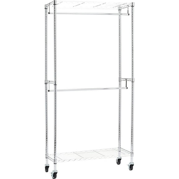 Adjustable Clothes Rack for Handing, Double Hanging Rod Garment Rolling Closet Clothing Organizer, Chrome, 36'' x 14'' x 72''
