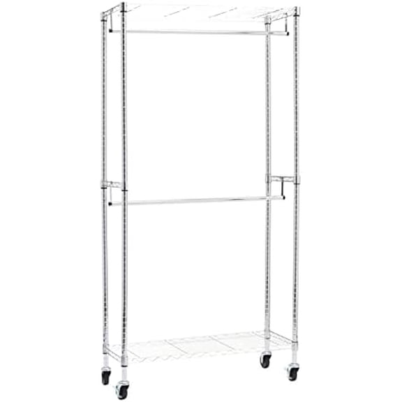 Adjustable Clothes Rack for Handing, Double Hanging Rod Garment Rolling Closet Clothing Organizer, Chrome, 36'' x 14'' x 72''
