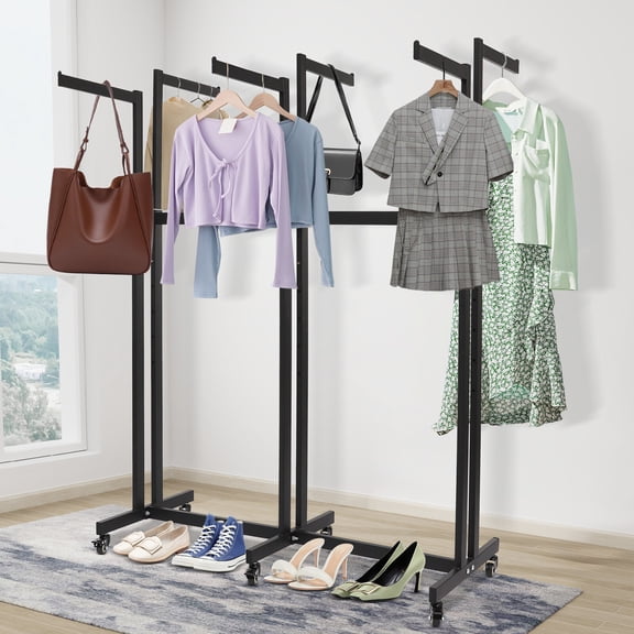 Adjustable Clothing Rack, 6-Arm Garment Display with 14.96in Arms, 165lbs Capacity and 6 Wheels, Black Baking Paint Finish